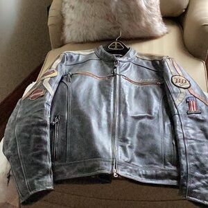 Harley Davidson distressed leather riding jacket.